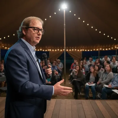 Tim Sanders preaching in tent